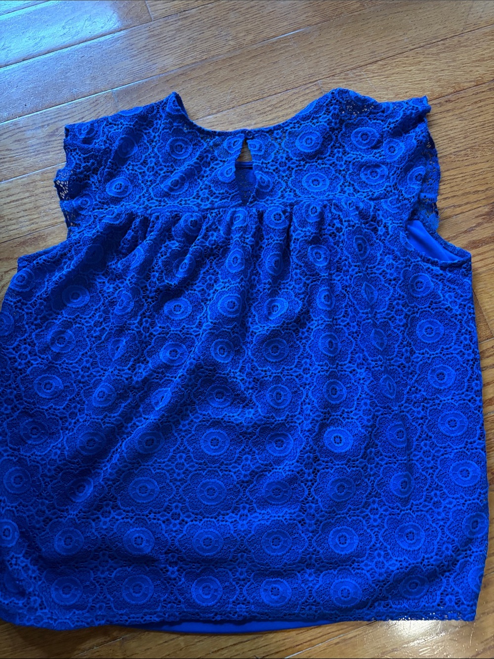 mandee Royal Blue Lace Cap-Sleeve Top - Picture 4 of 6